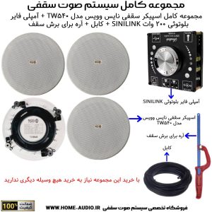 مجموعه کامل اسپیکر سقفی نایس وویس مدل NICE VOICE TW840 + آمپلی فایر 200 وات SINILINK