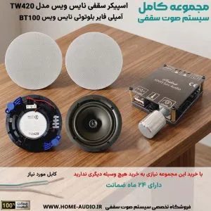 مجموعه کامل اسپیکر سقفی نایس ویس 25 وات همراه با آمپلی فایر بلوتوثی توکار
